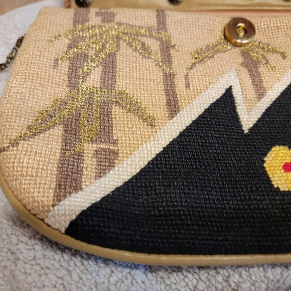 VTG Patricia Smith 1980 Needlepoint Moon Bag With Handpainted Lacquered Flap - Picture 14 of 15
